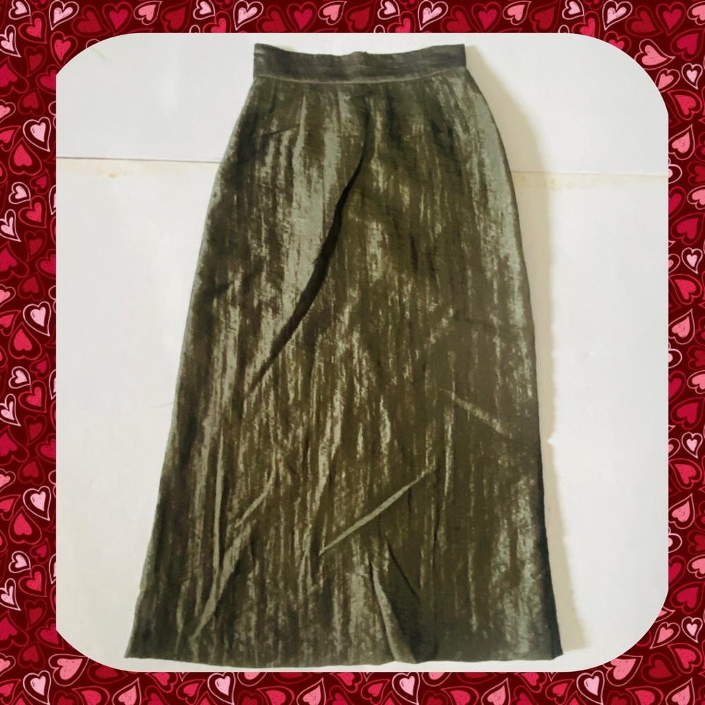 Vintage Laura Madrigano Metallic Olive Green Long Skirt Sz 2
